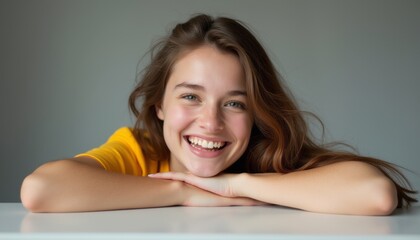 Obraz premium Cheerful young woman with a radiant smile