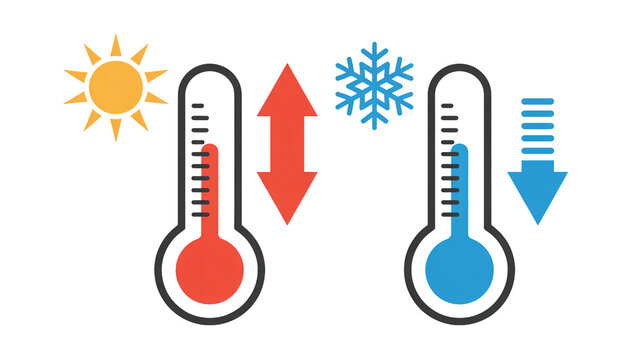 Visualize temperature fluctuations with this graphic showcasing hot and cold weather, ideal for climate discussions or scientific presentations with clear indicators