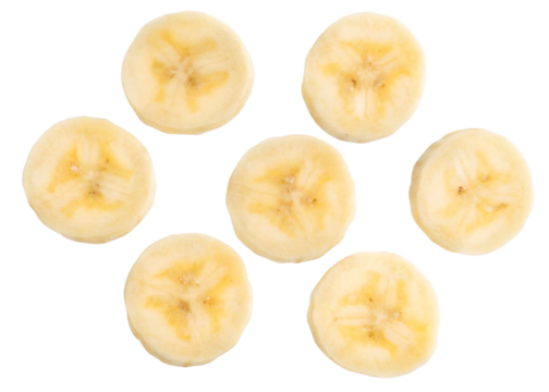 Flying delicious banana slices cut out
