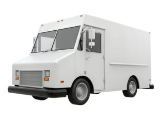 Clean blank white delivery van isolated on empty background, side view of food truck with copy space for design, car cargo carrier transportation logistics mockup Ai generated