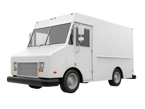 Clean blank white delivery van isolated on empty background, side view of food truck with copy space for design, car cargo carrier transportation logistics mockup Ai generated