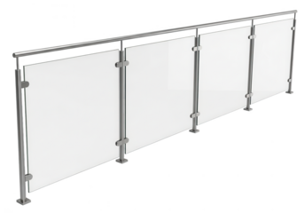 Modern glass railing system isolated on transparent background