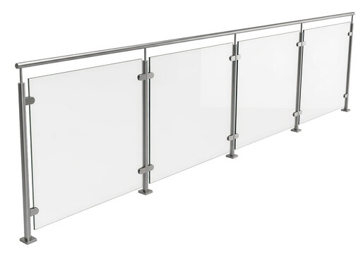 Modern glass railing system isolated on transparent background