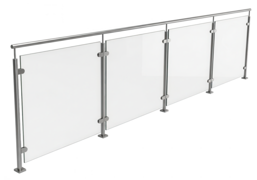 Modern glass railing system isolated on transparent background