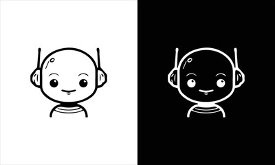 Sets of black robot smiling face icon. Futuristic cute help bots in minimalistic style.