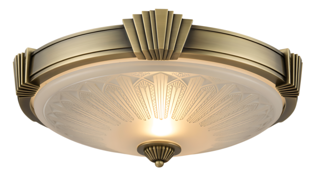 Antique brass flush mount ceiling light with frosted glass shade art deco