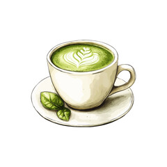 matcha latte hand drawn vector illustration