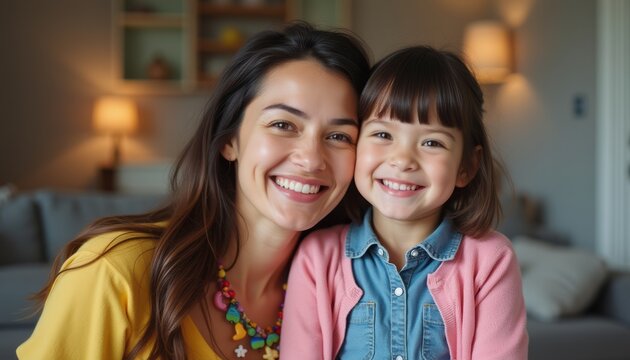 Joyful mother and daughter sharing a warm smile