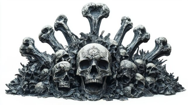 Detailed skull sculpture showcasing intricate designs and textures, perfect for themed decor or artistic presentations.