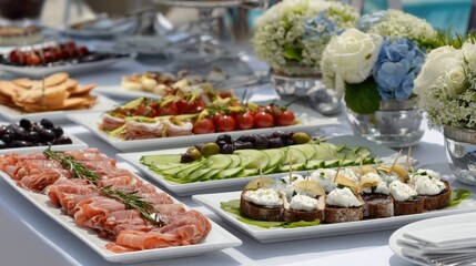Obraz premium Elegant gourmet food dishes on a buffet table setting