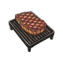 steak on grill drawn vector illustration