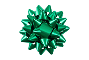 Shiny green starburst gift bow isolated on a transparent background
