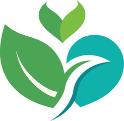 Green leaf and blue heart logo design element, nature concept