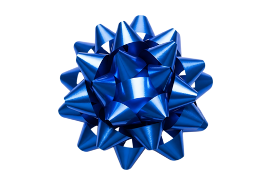 Shiny Blue Gift Bow Star Shape isolated on a transparent background