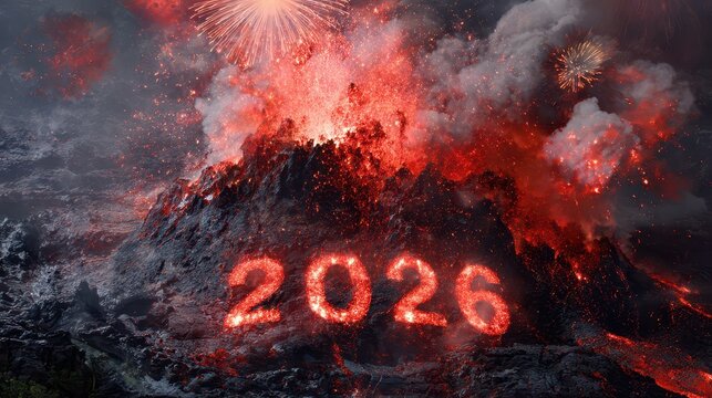 Fireworks and lava welcome the New Year 2026