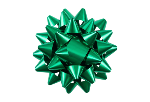 Shiny green starburst gift bow isolated on a transparent background