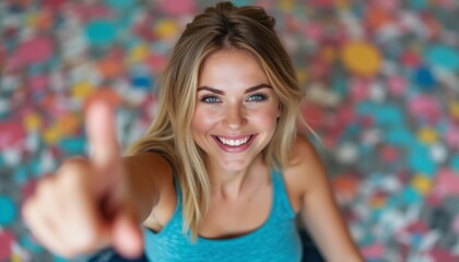 Cheerful woman giving a thumbs-up