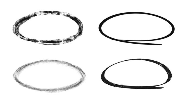 Set of hand drawn black oval frames and circles on transparent background. For highlighting text, creating emphasis, playful doodle style to presentations, social media, annotations. PNG