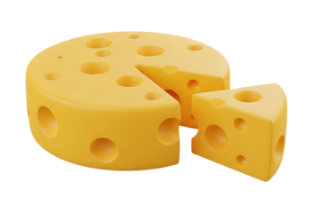 Yellow Swiss Cheese Wheel with Slice isolated on a transparent background