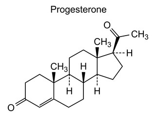 Progesterone, chemical structure of progesterone, drug substance