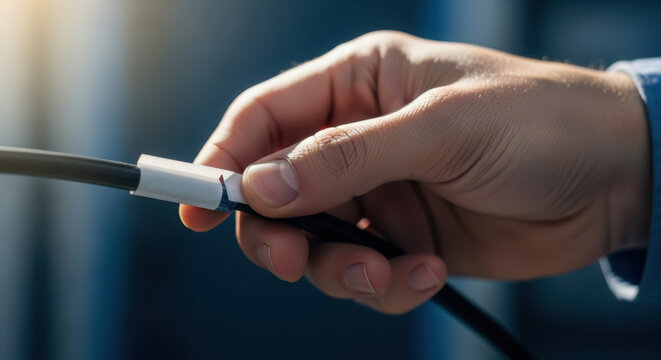 Hand connecting a cable in a tech environment for cloud platform applications, edge computing, and networking solutions