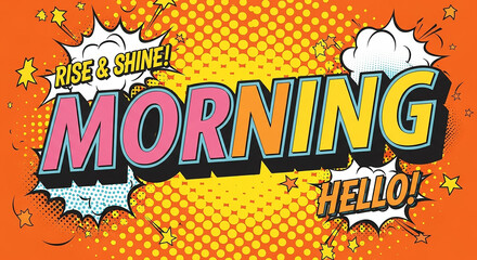 Pop Art Morning Greeting with Comic Speech Bubbles and Halftone Dots
