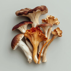 Fototapeta premium Variety of fresh mushrooms on a neutral background