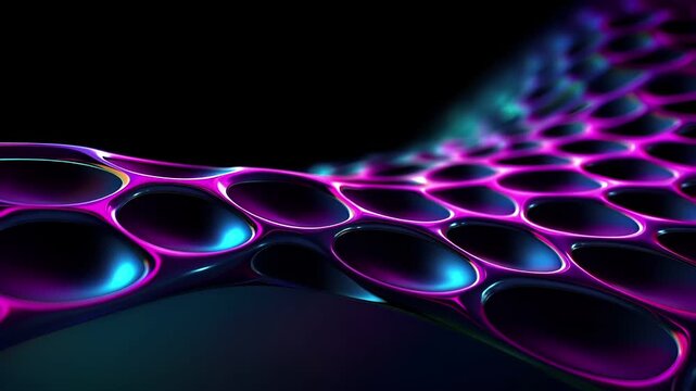 Digital art wallpaper background. A closeup of a vibrant, abstract digital artwork. The main subject is a series of interconnected, glossy, and reflective circles in hues of pink, blue, and purple.