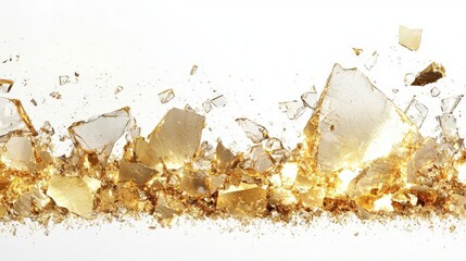 Dynamic burst of shattered golden glass creating an artistic and luxurious background.