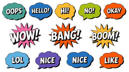 Fototapeta premium Colorful comic speech bubble and sound effect collection kit