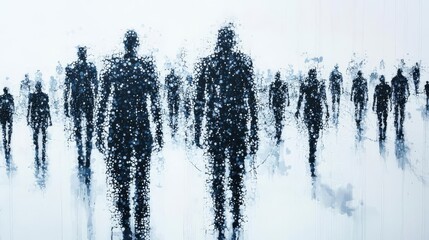 Artistic representation of silhouettes, showcasing human figures in an abstract urban environment.