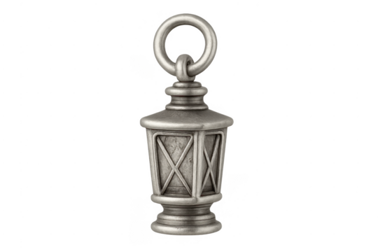 Vintage metal lantern with hanging ring, transparent background