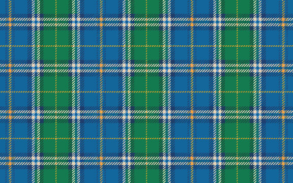Traditional blue green plaid pattern with white and orange lines