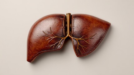 Artistic Representation of Human Lungs Crafted from Brown Leather with Intricate Branching Veins Design for Creative Health Concept