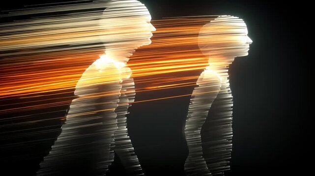 Abstract Art Motion Blur Silhouette: Futuristic Digital Art of Human Figures in Dynamic Movement with Light Trails for Modern Concept Art and Creative Illustration