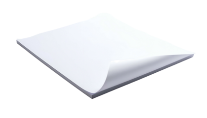 A stack of crisp white paper, with one corner curled upward, isolated on black