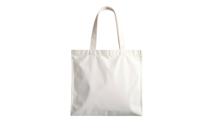 Isolated, plain, cream-colored tote bag with arched handles on a black background