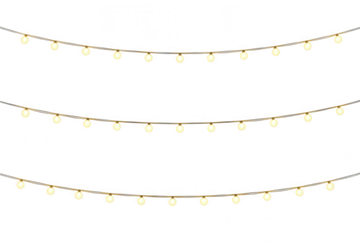 Strings of warm white fairy lights isolated on transparent background