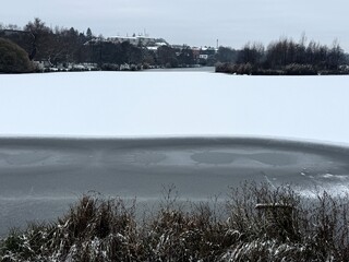 Winter nature. Frozen Lake in Prague