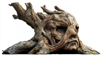 A captivating tree stump resembling a face, showcasing nature's artistry and the beauty of weathered wood.