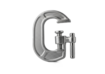 Robust metal c-clamp for secure grip and strong fastening tasks isolated on transparent background