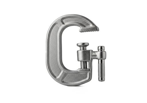 Robust metal c-clamp for secure grip and strong fastening tasks isolated on transparent background