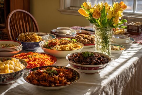 Festive Korean Independence Day Feast Table