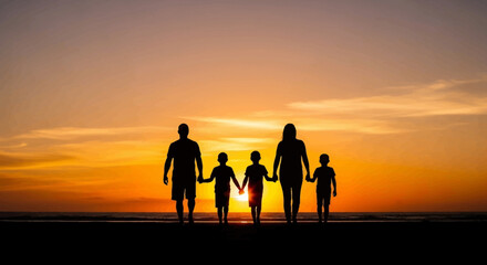 A loving family creates lasting memories during a beautiful sunset beach walk