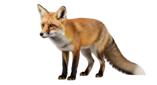 Red fox standing in profile isolated on transparent background