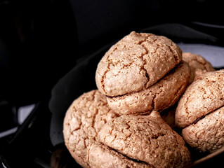 Vegan amaretti cookies. Close up. 