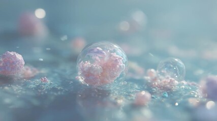 human brain cells, pink water drops, biology, experiment, bubbles, DNA - Powered by Adobe