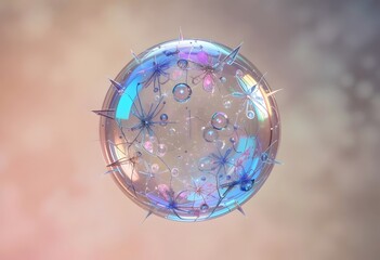 Bioglass background with spiked translucent sphere and micro flora inside.