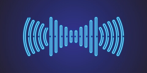 Neon Sound Wave Icon, Sound wave icon for voice recognition in virtual assistant, speech signal. Abstract audio wave, voice command control, outline acoustic waveform.