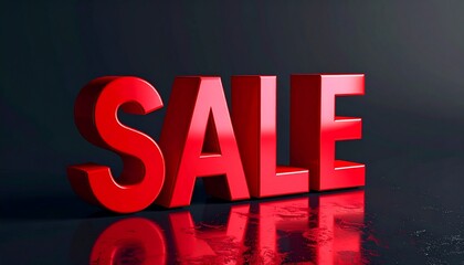 Large bold metallic letters spelling 'SALE' on a glossy black textured background, dramatic shadows enhancing contrast